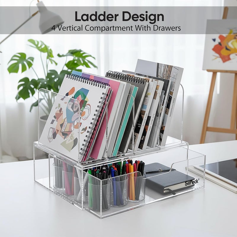 Silreck Acrylic Desktop Organizer Easy-Access Drawer I Clear Desktop Storage for Office, Home,Makeup & Accessories – Multifunctional Organizer for Stationery, Cosmetics & Small Items (PRO26 With Drawer) - Image 4